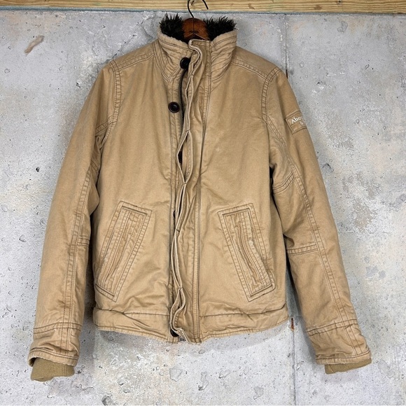 Abercrombie y2k khaki tan Sherpa fur bomber jacket small men women - Picture 8 of 9